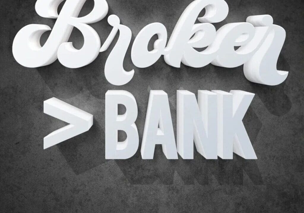 A broken bank sign with the words " broken " in 3 d.